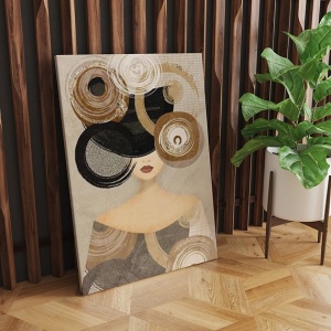 Tablou decorativ Re-Bloom, model femeie, panza/lemn, auriu/gri/negru, 70 x 100 cm - Img 3