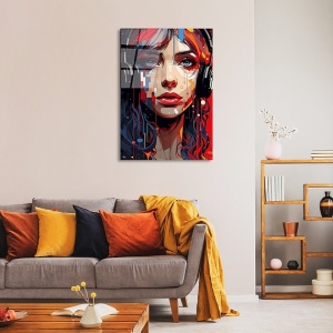 Tablou decorativ Re-Bloom, model femeie, sticla temperata, multicolor, 70 x 100 cm - Img 4
