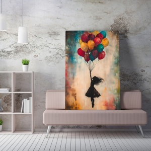 Tablou decorativ Re-Bloom, model fetita cu baloane, panza/lemn, multicolor, 50 x 70 cm - Img 3