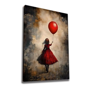 Tablou decorativ Re-Bloom, model fetita cu un balon, panza/lemn, multicolor, 70 x 100 cm
