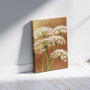 Tablou decorativ Re-Bloom, model floral, panza/lemn, auriu/alb/verde, 70 x 100 cm - Img 3