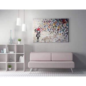 Tablou decorativ Re-Bloom, model fluturi, lemn/panza, multicolor, 50 x 70 cm - Img 4