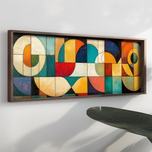 Tablou decorativ Re-Bloom, model geometric, lemn masiv/MDF, multicolor, 40 x 120 x 3,5 cm - Img 2