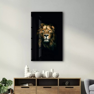 Tablou decorativ Re-Bloom, model leu, sticla securizata, maro/negru, 46 x 72 cm - Img 3