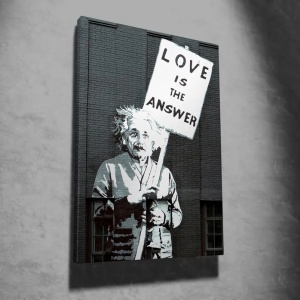 Tablou decorativ Re-Bloom, model "Love is the answer", lemn/panza, negru/alb, 70 x 100 cm - Img 3