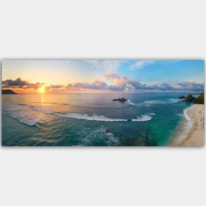 Tablou decorativ Re-Bloom, model Marea, lemn/panza, albastru/bej/auriu, 50 x 120 cm