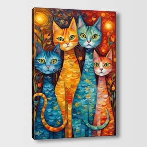 Tablou decorativ Re-Bloom, model pisici, lemn/panza, multicolor, 50 x 70 cm - Img 2