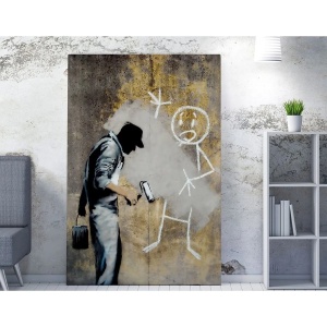 Tablou decorativ Re-Bloom, panza/lemn, gri/negru/auriu, 70 x 100 cm - Img 3