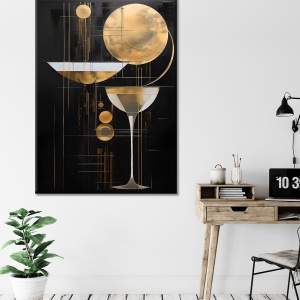 Tablou decorativ Re-Bloom, panza/lemn, negru/auriu, 50 x 70 cm - Img 4