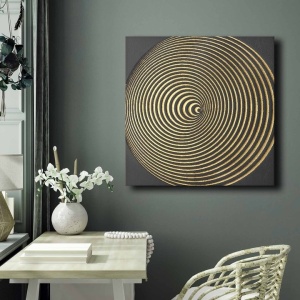 Tablou decorativ Re-Bloom, panza/lemn, negru/auriu, 70 x 70 cm - Img 3