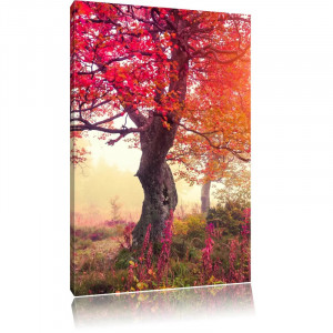Tablou pictat Dreamy Autumn Forest, lemn/panza, multicolor, 80 x 60 cm