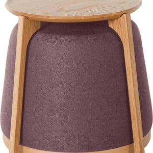 Taburet cu masuta Touf Andas, lemn masiv/textil, vin-violet/natur, 60/45-60/48 cm