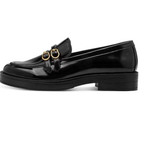 Tamaris, Pantofi loafer din piele lacuita cu detalii metalice, Negru, 38, Resigilat, Grad A - Img 4