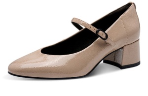 Tamaris, Pantofi Mary Jane de piele ecologica cu toc masiv, Maro taupe deschis, 38, Resigilat, Grad B