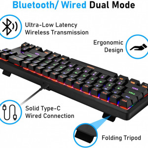 Tastatura mecanica Wireless pentru gaming UrChoiceLtd, LED, RGB, plastic, negru, 35,5 x 11 x 3,5 cm - Img 6