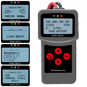 Tester digital pentru baterie auto Iriisy, 40-2000CCA, 3-220AH, ABS, rosu/negru/gri - Img 8