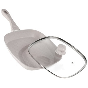 Tigaie grill aluminiu + capac, inductie, 28 x 4 cm, Mozaik