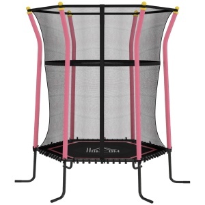 Trambulina copii cu fermoar si suporturi captusite, otel/PP/EPE, 122x111x190cm, Roz/Negru - Verificat A · Re-Bloom