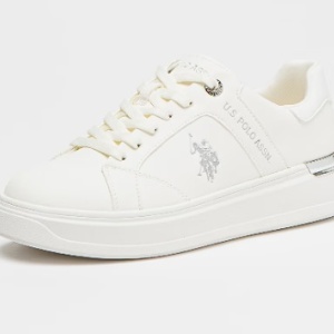 U.S. Polo Assn., Pantofi sport din piele ecologica cu logo, Alb murdar, Argintiu, 38, Resigilat, Grad A