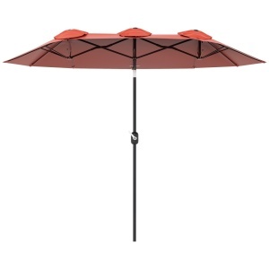 Umbrela de soare gradina Re-Bloom, poliester/otel, 295x152x222 cm, 12 nervuri, deschidere manivela, orificii ventilatie, rosu/negru - Verificat A · Re-Bloom