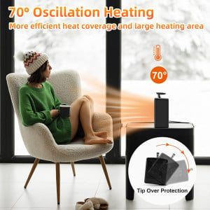 Ventilator cu incalzitor CestMall, 2 nivele reglabile, 1000 W, negru, ceramica/ABS, 150 x 250 x 95 mm - Img 3