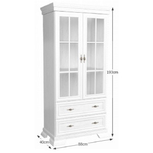 Vitrina living VMW2, 2 usi, 2 sertare, Alb Antichizat, 88 x 40 x 193 cm - Img 3