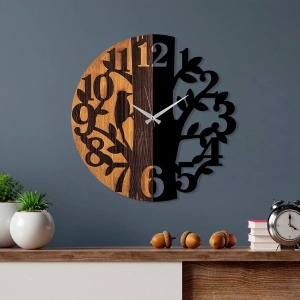 Wallity ceas decorativ de perete, lemn 100%/metal, diametru 56 cm, grosime 3cm, mecanism, nuc/negru - Verificat A · Re-Bloom - Img 5