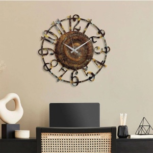 Wallity ceas decorativ de perete, metal 100% grosime 1.5mm, diametru 48 cm, maro/auriu - Verificat A · Re-Bloom - Img 2