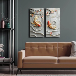 Wallxpert set 2 tablouri pe sticla securizata, 2x35x70 cm, dimensiune totala 73x70 cm, sticla 100% grosime 4mm, imprimare UV, multicolor - Verificat A · Re-Bloom - Img 5