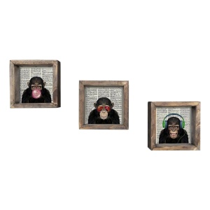 Wallxpert set 3 tablouri decorative cu rama, 3x15x15 cm, MDF 3mm, imprimare UV, cadru lemn pin 3.5cm, multicolor - Verificat A · Re-Bloom