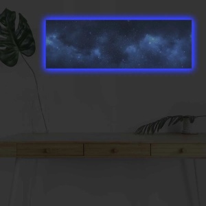 Wallxpert tablou canvas LED, 30x90 cm, panza piele de caprioara 100%, cadru lemn 3cm, iluminare LED spate, baterie 9V, albastru - Verificat A · Re-Bloom - Img 3