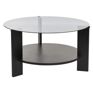 Woody Fashion masa de cafea 75x75x40 cm, blat sticla securizata 100%, cadru PAL 18mm, negru lemn si gri fumuriu - Verificat A · Re-Bloom