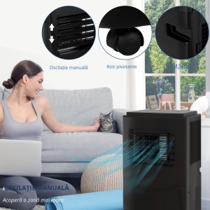 Aer conditionat portabil, ABS/otel, 33x28x70.4 cm, 950W/9000BTU, 5 moduri/3 viteze, dezumidificare 24L/zi, acoperire 12-33m², agent R32, ≤53dB, cablu 1.8m, telecomanda inclusa, negru - Verificat A · Re-Bloom - Img 5