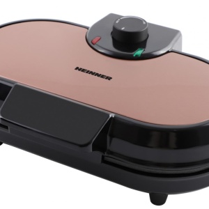 Aparat de facut gofre Heinner HWF-1000CR 1000W, Placi cu invelis antiaderent, Negru/aramiu