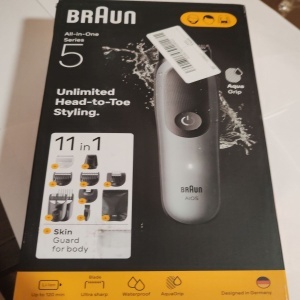 Aparat de tuns multifunctional Braun All-in-One Seria 5 AIO5560, 11-in-1, Lama ultra ascutita, 7 Piepteni, 1 Mini Cap de ras, 1 Cap tuns SkinGuard, 1 Perie de curatare, 1 Saculet, AquaGrip pentru control sub dus, Resigilat, Grad A - Img 2
