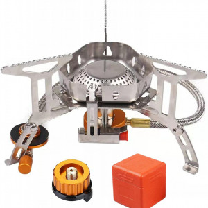 Aragaz de camping Ndaabaer, aliaj de aluminiu/otel inoxidabil/cupru, argintiu, 15 x 8 cm