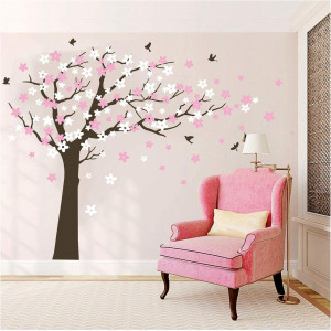 Autocolant de perete Bdecoll, PVC, alb/maro/roz, model copac, 180 X 230 cm - Img 4
