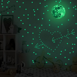 Autocolante luminoase de perete DAXIAO, luna si stele, verde, PVC, 30 x 30 cm / 12,5 x 17,5 cm - Img 7