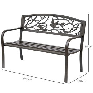 Banca de exterior din otel si fonta cu spatar decorativ, 127x60x85 cm, sezut 120.65x40.64cm/inaltime 40.5cm, spatar 118.74x33cm, cotiere 62cm, capacitate 240kg, maro - Verificat A · Re-Bloom - Img 3
