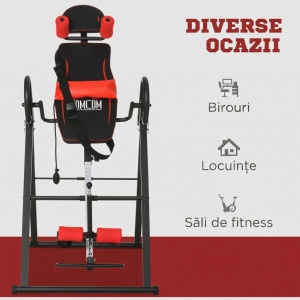 Banca de inversiune Re-Bloom, otel/plastic, 79x114x153 cm, pliabila 79x24x172 cm, 3 unghiuri reglabile, tetiera, 150 kg, rosu/negru - Verificat A · Re-Bloom - Img 4