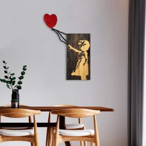 Banksy decor de perete din lemn si metal, 60x83 cm, 3.78 kg, design artistic, nuc/maro/rosu - Verificat A · Re-Bloom - Img 4