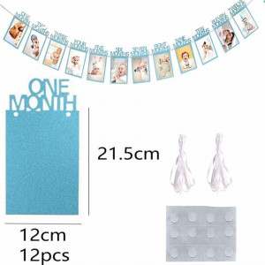 Banner cu rame foto pentru poze cu bebelusi 1-12 luni JINLAIYUN, hartie, albastru, 12,5 x 21,5 cm - Img 2