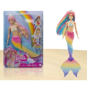 Barbie Dreamtopia sirena Rainbow Magic, schimbare culoare apa calda/rece, coada multicolora, coronita, 32 cm - Verificat A · Re-Bloom - Img 3