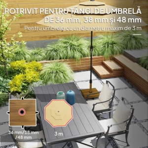 Baza pentru umbrela cu roti si frane Re-Bloom, metal/beton, 45x45x48 cm, compatibila stalpi 36-38-48mm, efect lemn - Verificat A · Re-Bloom - Img 6