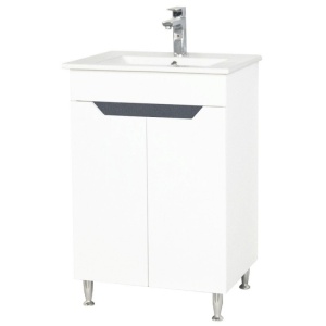 Baza si lavoar baie GN0561, cu picioare si usi, alb/antracit, 50x46x81 cm - Img 2