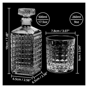 Belle Vous set decantor + 4 pahare whisky, sticla gravata model diamant, decantor 500ml + pahare 4x260ml, dop etans, compatibil masina de spalat vase - Verificat A · Re-Bloom - Img 3