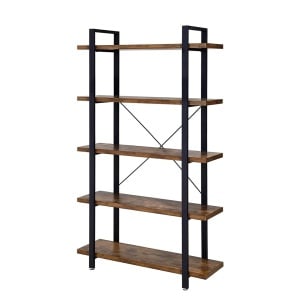 Biblioteca Leesville, PAL/metal, maro rustic/negru, 105 x 178 x 34 cm