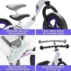 Bixe bicicleta fara pedale, cadru aluminiu, roti 12 inch, varsta 2-5 ani, alb/mov - Verificat A · Re-Bloom - Img 4