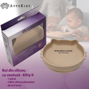 Bol din silicon, AppeKids, Kitty II - Bubble Beige - Img 2