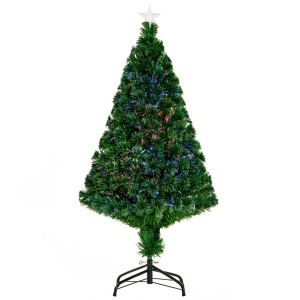 Brad artificial de Craciun, cu suport si fibra optica, PVC, verde, 60 x 120 cm, Resigilat, Grad A